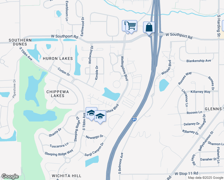 map of restaurants, bars, coffee shops, grocery stores, and more near 7355 Lake Lakota Place in Indianapolis
