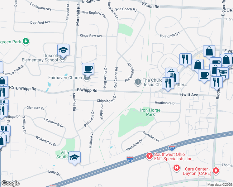 map of restaurants, bars, coffee shops, grocery stores, and more near 810 Chipplegate Drive in Centerville