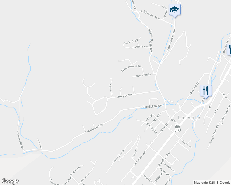 map of restaurants, bars, coffee shops, grocery stores, and more near 12505 Henry Drive Southwest in La Vale