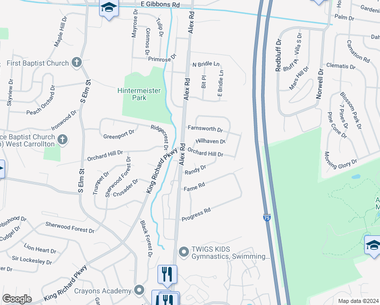 map of restaurants, bars, coffee shops, grocery stores, and more near 306 Orchard Hill Drive in Dayton