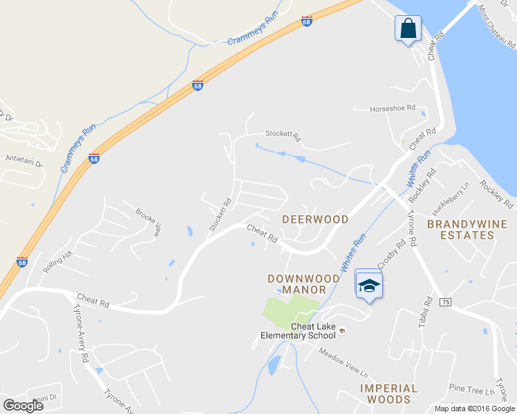 map of restaurants, bars, coffee shops, grocery stores, and more near Sundance Drive in Morgantown