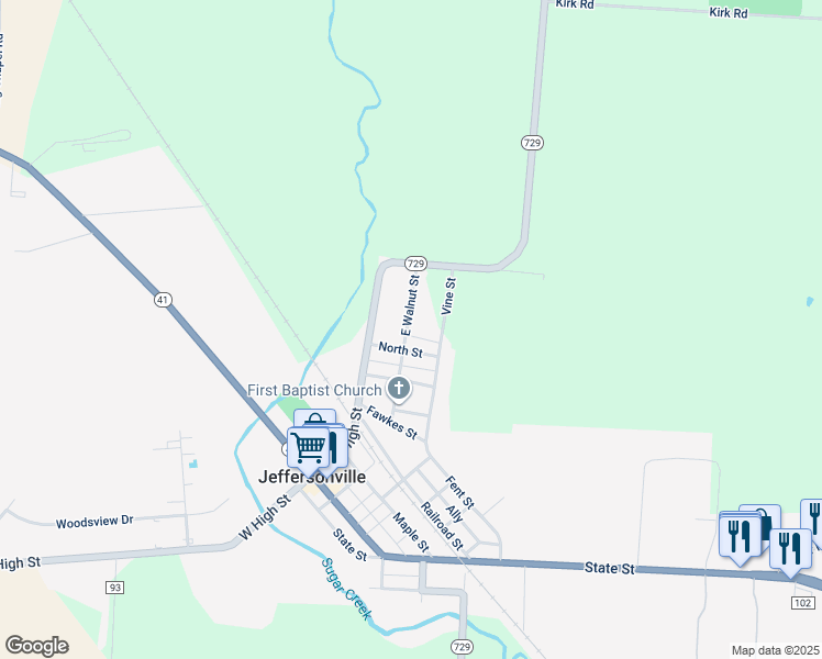 map of restaurants, bars, coffee shops, grocery stores, and more near 13022 E Walnut St in Jeffersonville