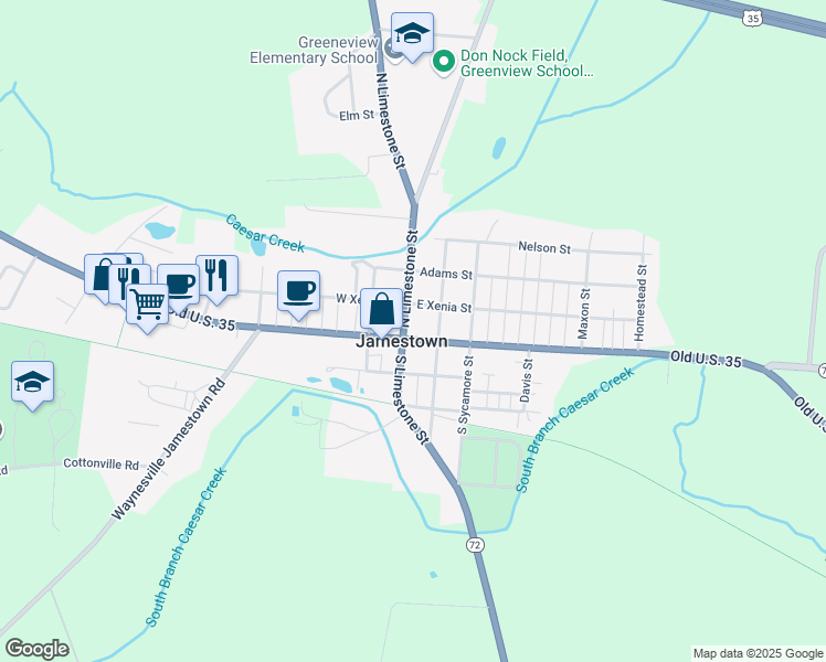 map of restaurants, bars, coffee shops, grocery stores, and more near in Jamestown