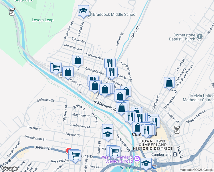 map of restaurants, bars, coffee shops, grocery stores, and more near 443 Henderson Avenue in Cumberland