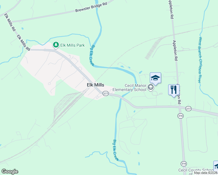 map of restaurants, bars, coffee shops, grocery stores, and more near 807 Elk Mills Road in Elk Mills