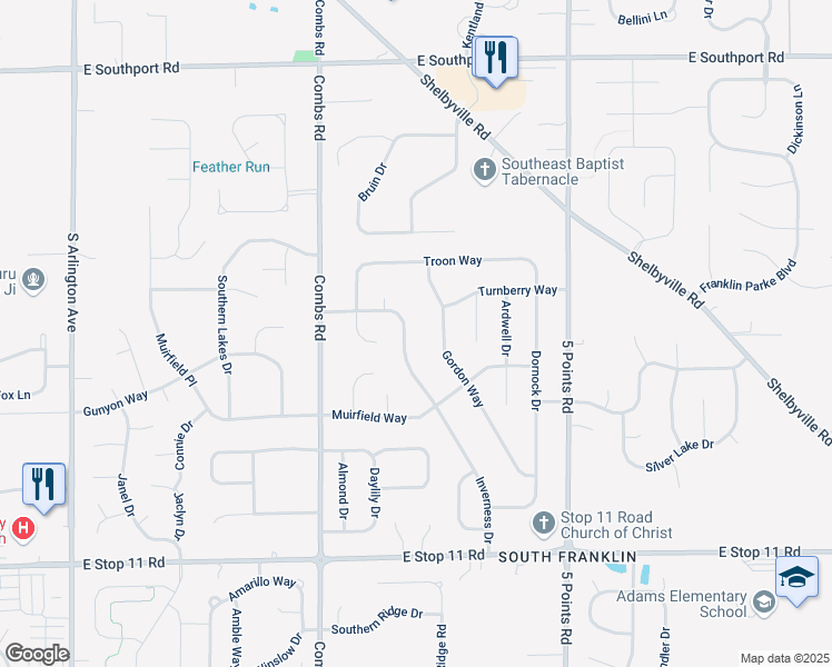 map of restaurants, bars, coffee shops, grocery stores, and more near 7513 Inverness Drive in Indianapolis