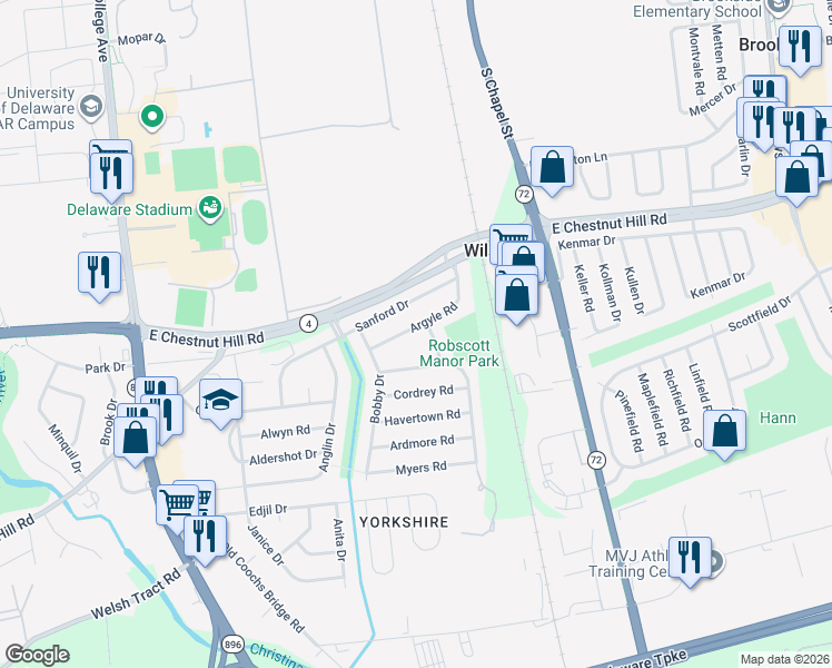map of restaurants, bars, coffee shops, grocery stores, and more near 29 Argyle Road in Newark