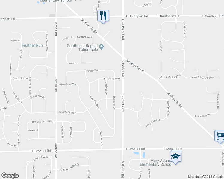 map of restaurants, bars, coffee shops, grocery stores, and more near 7530 Dornock Drive in Indianapolis