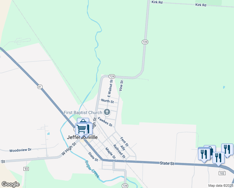 map of restaurants, bars, coffee shops, grocery stores, and more near 13022 East Walnut Street in Jeffersonville