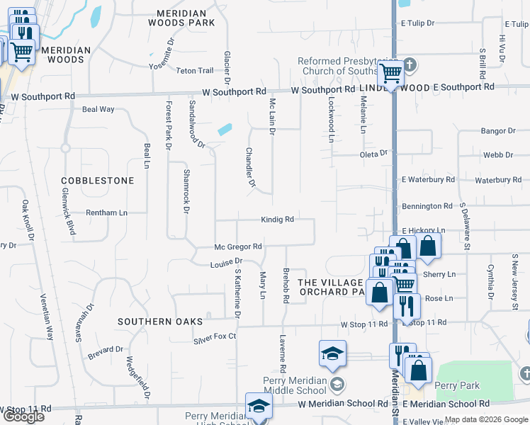 map of restaurants, bars, coffee shops, grocery stores, and more near 420 Kindig Road in Indianapolis
