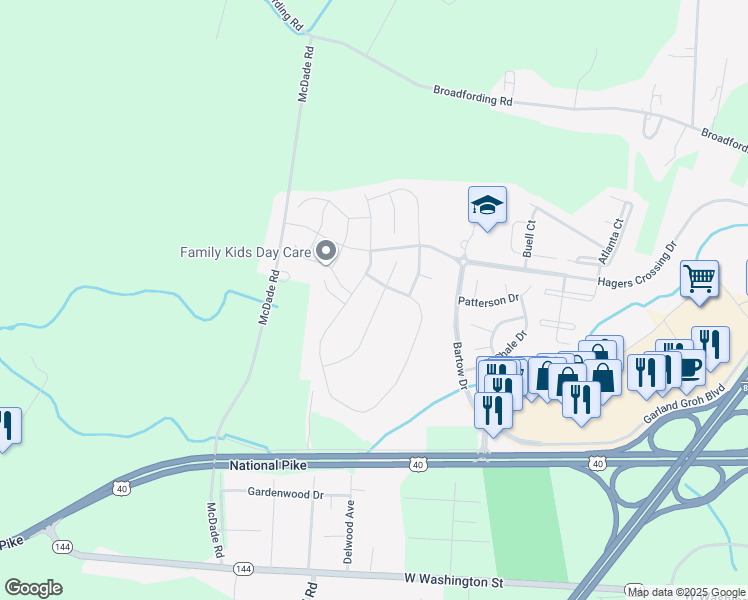 map of restaurants, bars, coffee shops, grocery stores, and more near 12428 Gemstone Drive in Hagerstown