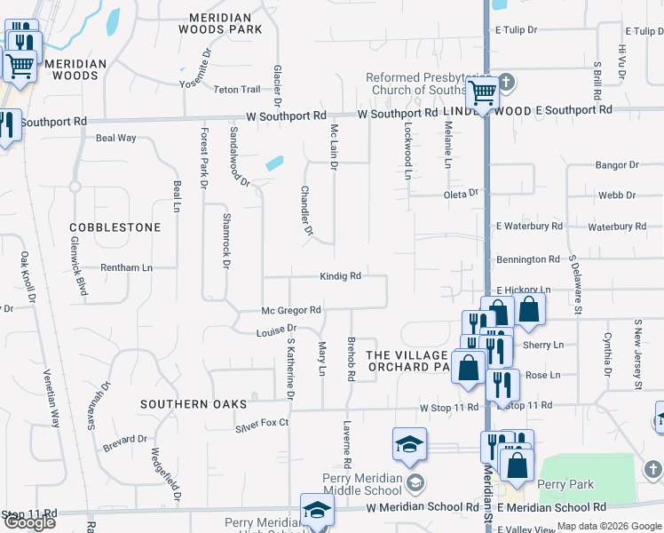 map of restaurants, bars, coffee shops, grocery stores, and more near 420 Kindig Road in Indianapolis