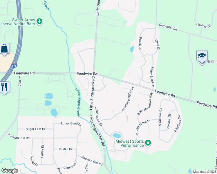 map of restaurants, bars, coffee shops, grocery stores, and more near 1304 Talon Ridge Court in Dayton