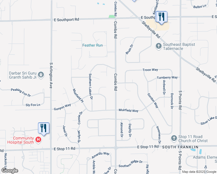 map of restaurants, bars, coffee shops, grocery stores, and more near 7502 Gunyon Court in Indianapolis