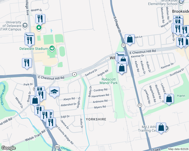 map of restaurants, bars, coffee shops, grocery stores, and more near 29 Argyle Road in Newark