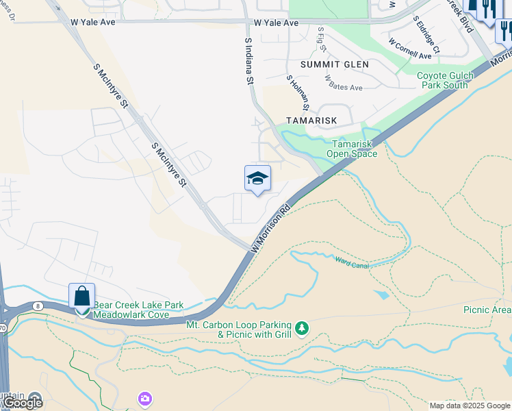 map of restaurants, bars, coffee shops, grocery stores, and more near 14711 West Morrison Road in Morrison