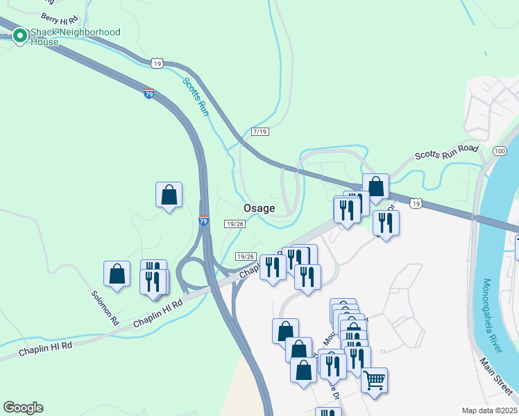 map of restaurants, bars, coffee shops, grocery stores, and more near in Osage