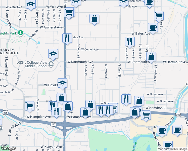 map of restaurants, bars, coffee shops, grocery stores, and more near 3245 South Bryant Street in Englewood