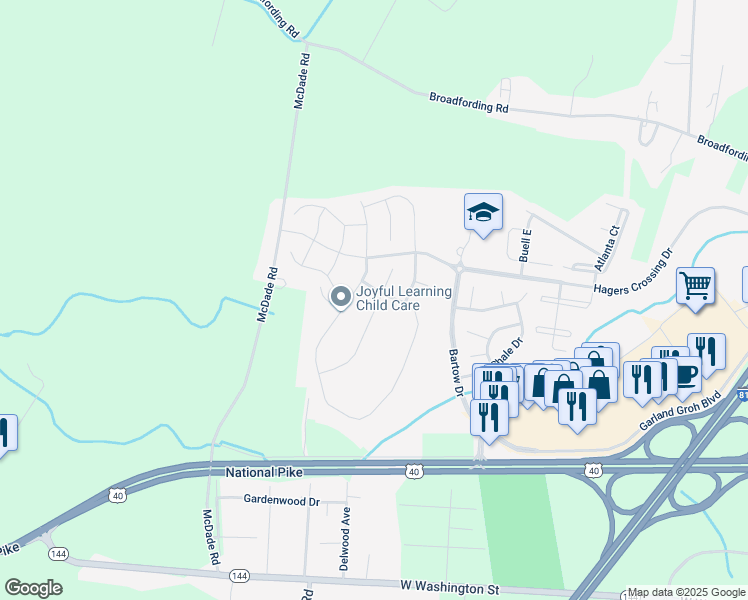 map of restaurants, bars, coffee shops, grocery stores, and more near 12432 Gemstone Drive in Hagerstown