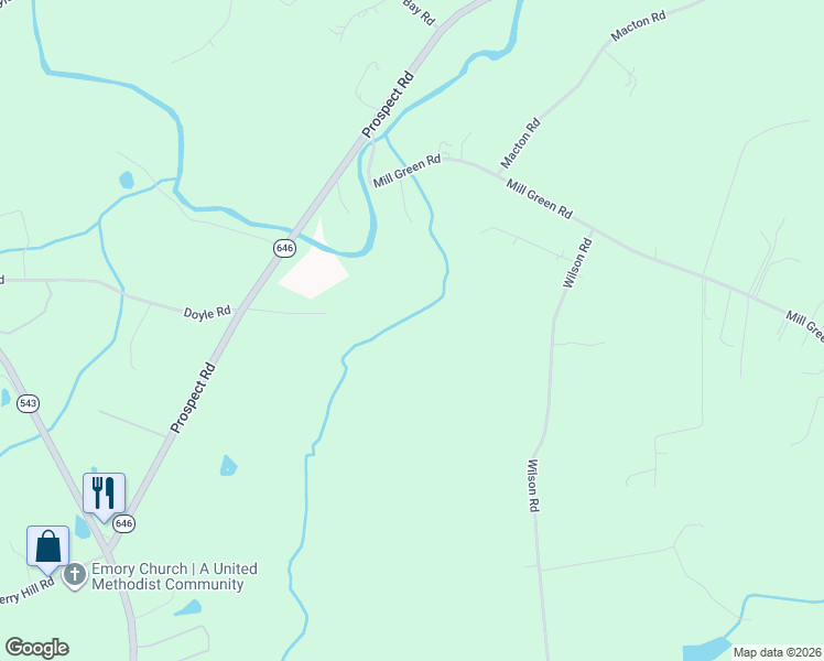 map of restaurants, bars, coffee shops, grocery stores, and more near 3642 Mill Green Road in Street