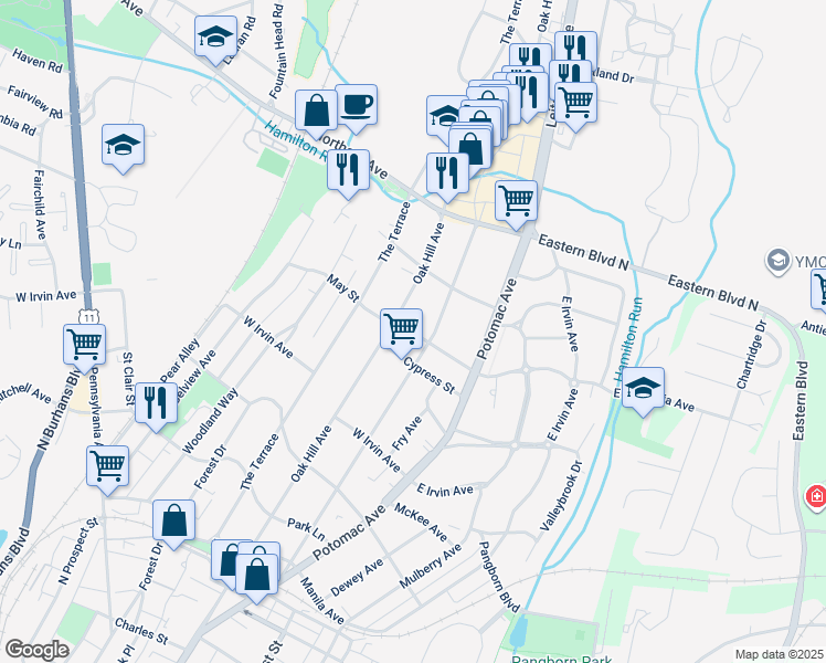 map of restaurants, bars, coffee shops, grocery stores, and more near 119 West Magnolia Avenue in Hagerstown