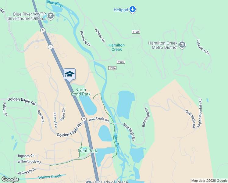 map of restaurants, bars, coffee shops, grocery stores, and more near 572 Fly Line Drive in Silverthorne