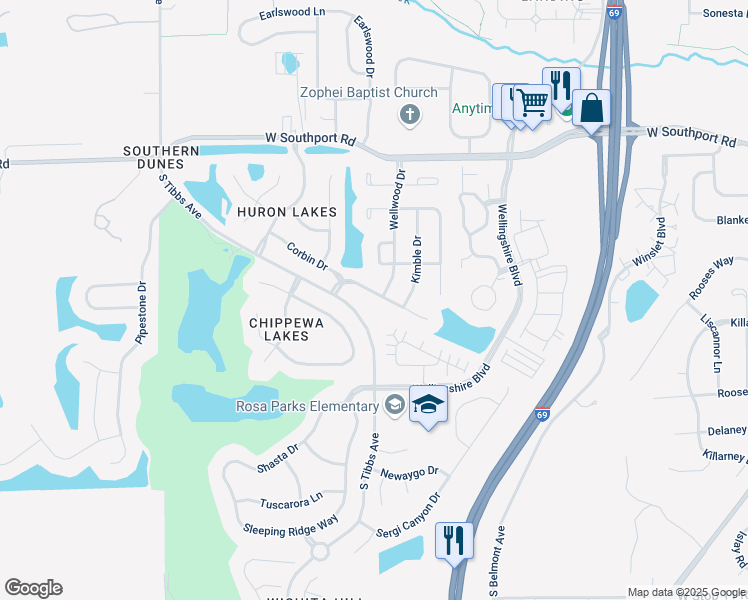 map of restaurants, bars, coffee shops, grocery stores, and more near 2737 Dawnlake Dr in Indianapolis