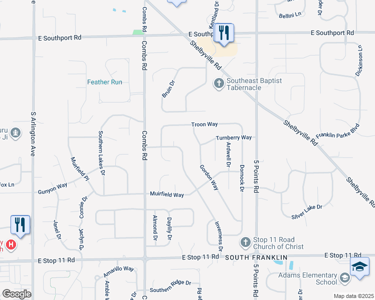 map of restaurants, bars, coffee shops, grocery stores, and more near 7513 Inverness Drive in Indianapolis
