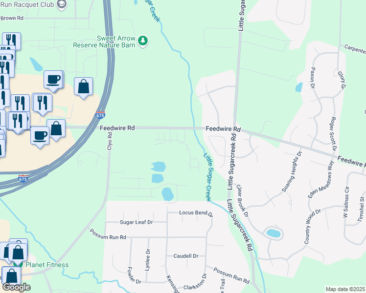map of restaurants, bars, coffee shops, grocery stores, and more near 4105 Brookdale Lane in Greene County