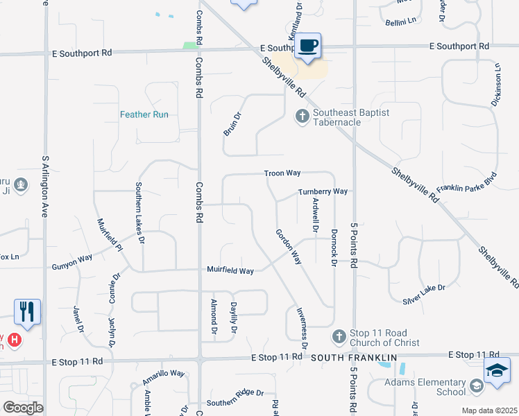 map of restaurants, bars, coffee shops, grocery stores, and more near 7513 Inverness Drive in Indianapolis