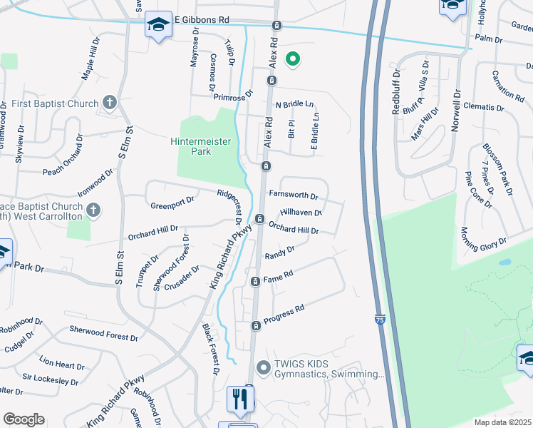 map of restaurants, bars, coffee shops, grocery stores, and more near 306 Orchard Hill Drive in Dayton