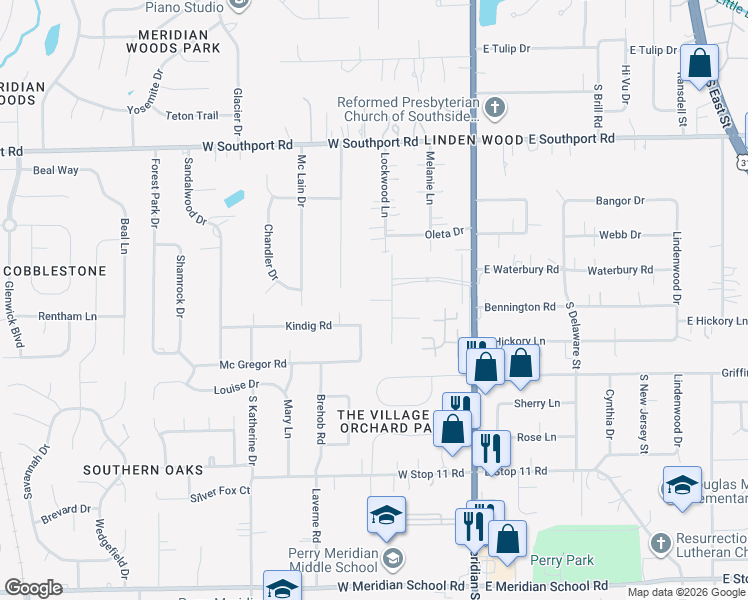 map of restaurants, bars, coffee shops, grocery stores, and more near 280 Lockwood Court in Indianapolis