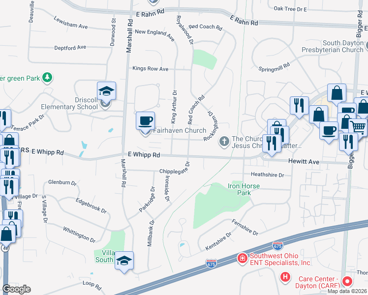 map of restaurants, bars, coffee shops, grocery stores, and more near 810 Chipplegate Drive in Centerville