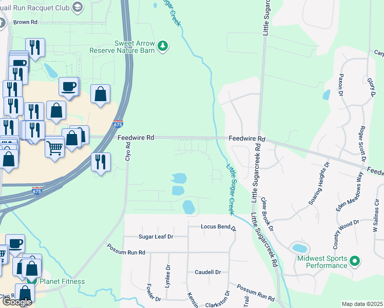 map of restaurants, bars, coffee shops, grocery stores, and more near 4105 Brookdale Lane in Greene County