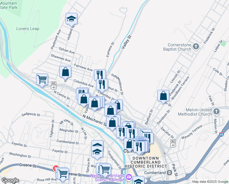 map of restaurants, bars, coffee shops, grocery stores, and more near 311 Columbia Street in Cumberland