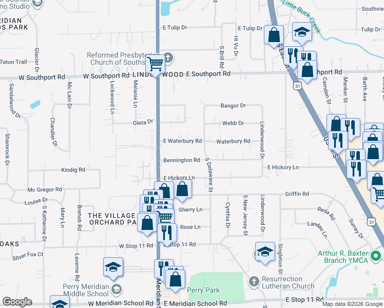 map of restaurants, bars, coffee shops, grocery stores, and more near 129 Bennington Road in Indianapolis