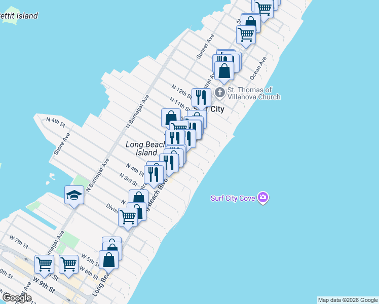 map of restaurants, bars, coffee shops, grocery stores, and more near 800 Long Beach Boulevard in Surf City