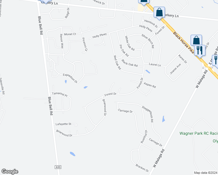map of restaurants, bars, coffee shops, grocery stores, and more near 509 Forest Court in Monroe