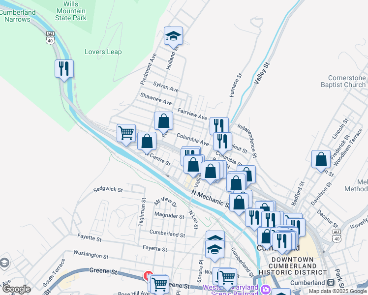 map of restaurants, bars, coffee shops, grocery stores, and more near 208 Pear Street in Cumberland