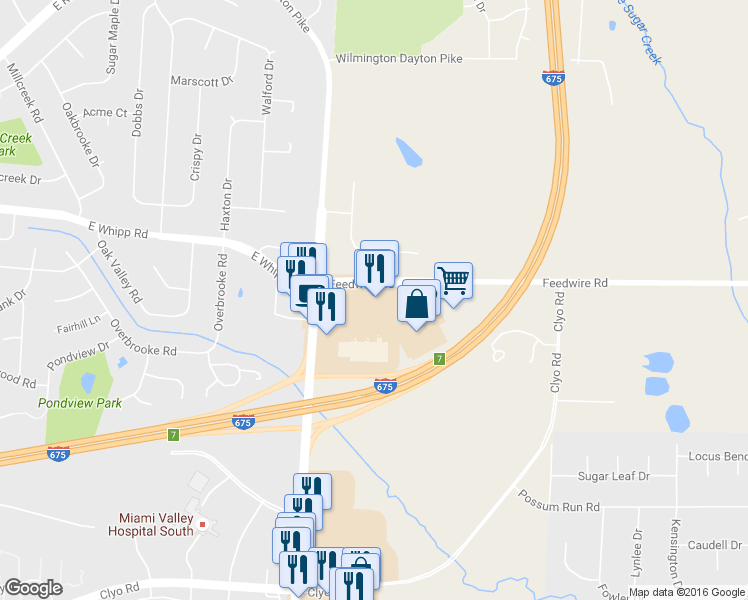 map of restaurants, bars, coffee shops, grocery stores, and more near 4461 Feedwire Road in Dayton