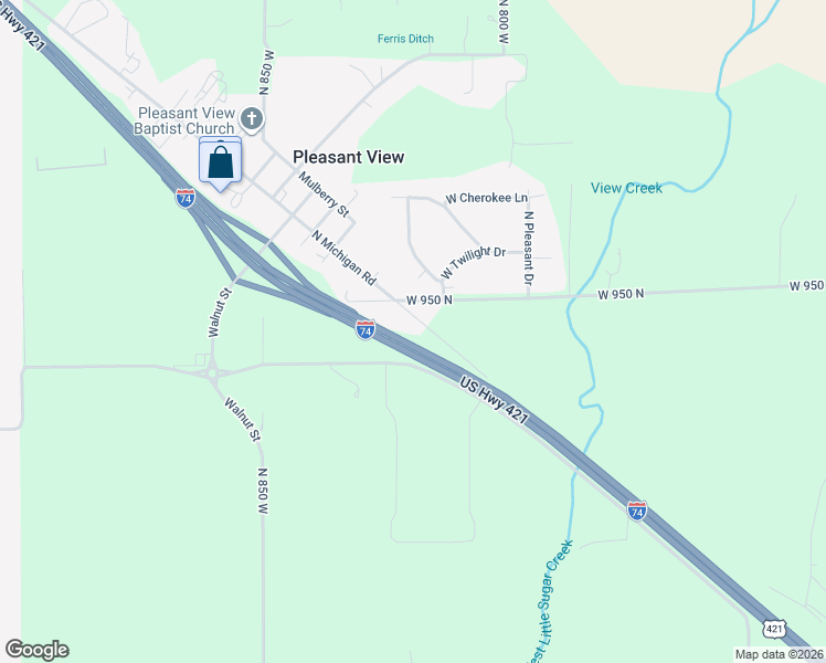 map of restaurants, bars, coffee shops, grocery stores, and more near 9443 N Michigan Rd in Fairland