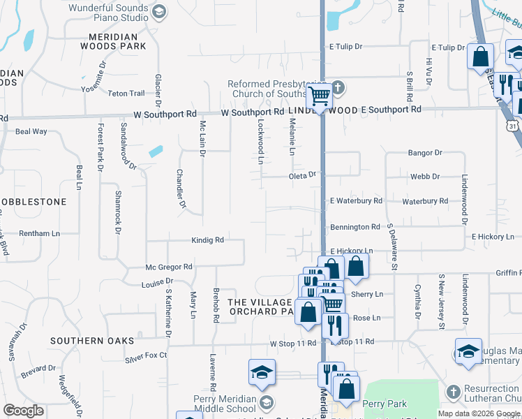 map of restaurants, bars, coffee shops, grocery stores, and more near 180 West Waterbury Road in Indianapolis