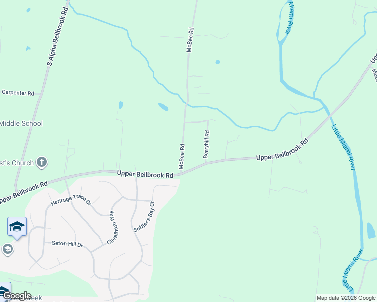 map of restaurants, bars, coffee shops, grocery stores, and more near 1104 McBee Rd in Bellbrook