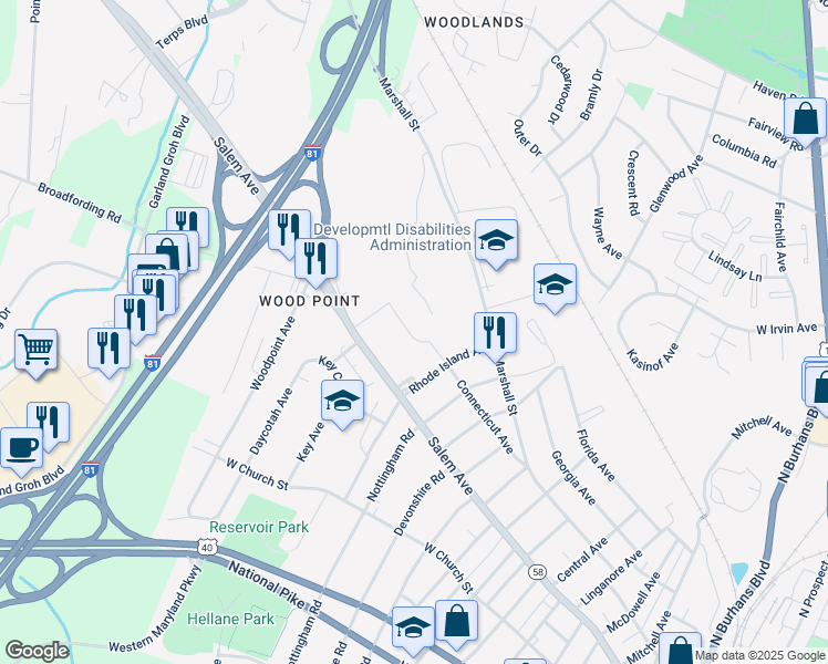 map of restaurants, bars, coffee shops, grocery stores, and more near 1362 Connecticut Avenue in Hagerstown