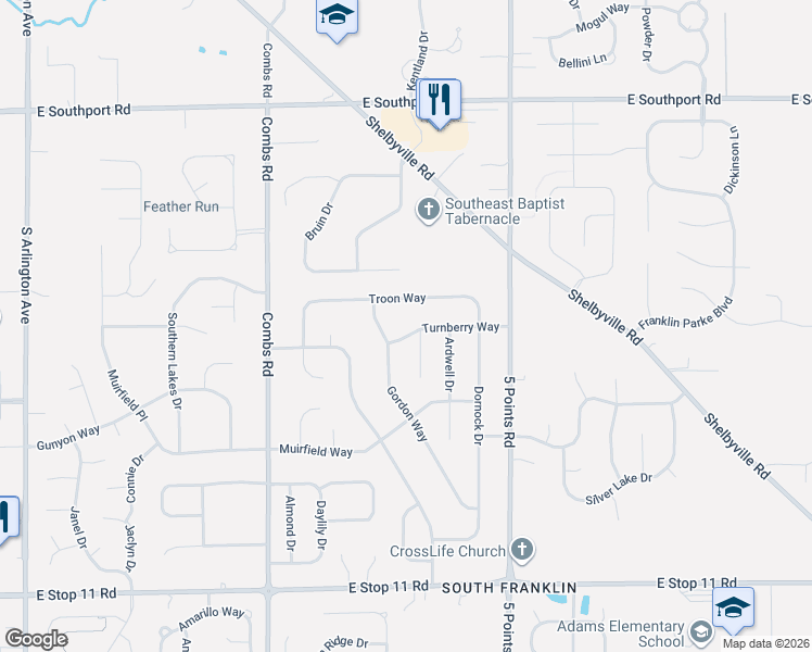 map of restaurants, bars, coffee shops, grocery stores, and more near 6742 Turnberry Way in Indianapolis