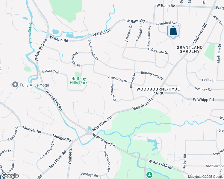 map of restaurants, bars, coffee shops, grocery stores, and more near Yarmouth Drive in Dayton