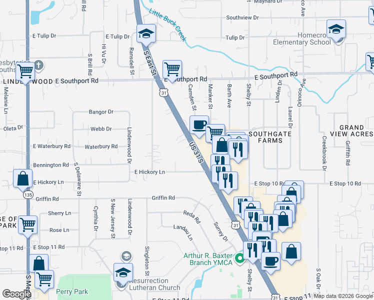 map of restaurants, bars, coffee shops, grocery stores, and more near 7220 U.S. 31 in Indianapolis