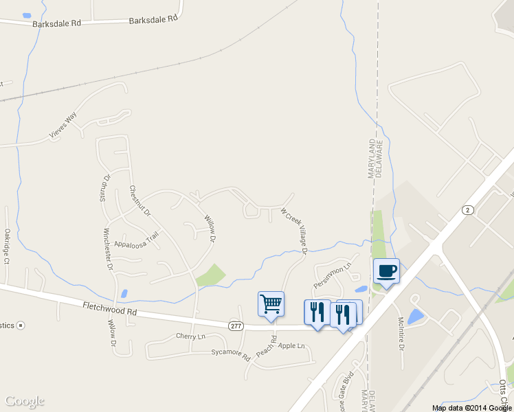 map of restaurants, bars, coffee shops, grocery stores, and more near 1600 West Creek Village Drive in Elkton