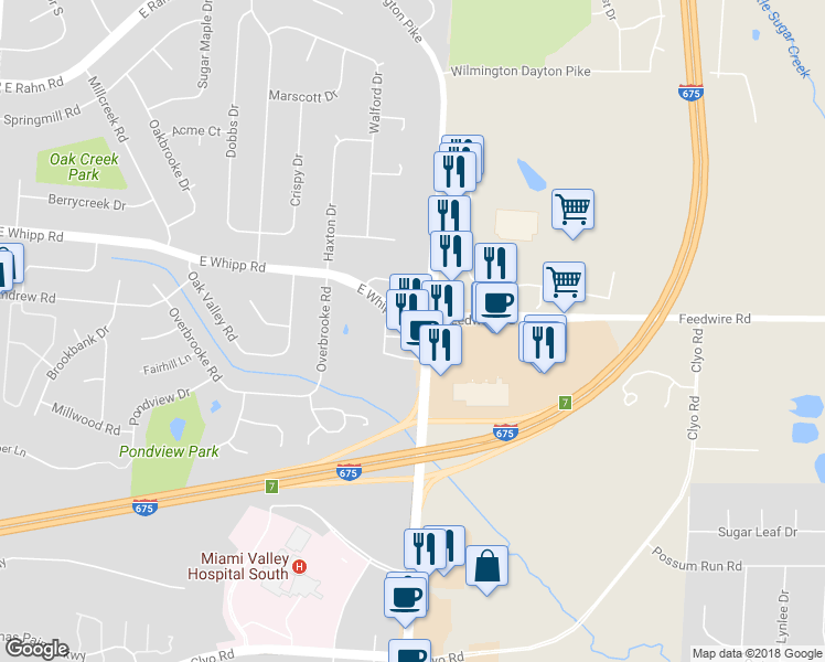 map of restaurants, bars, coffee shops, grocery stores, and more near 5501 Wilmington Pike in Dayton