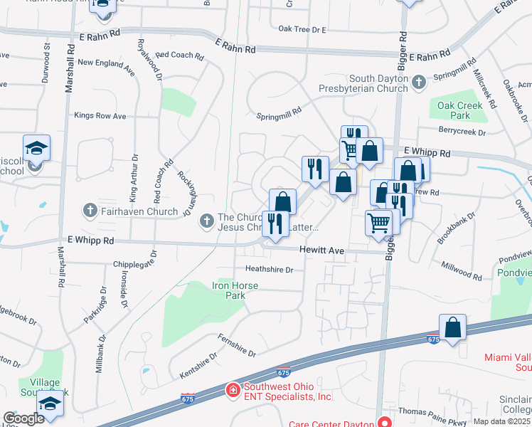 map of restaurants, bars, coffee shops, grocery stores, and more near 1872 Chimney Lane in Kettering